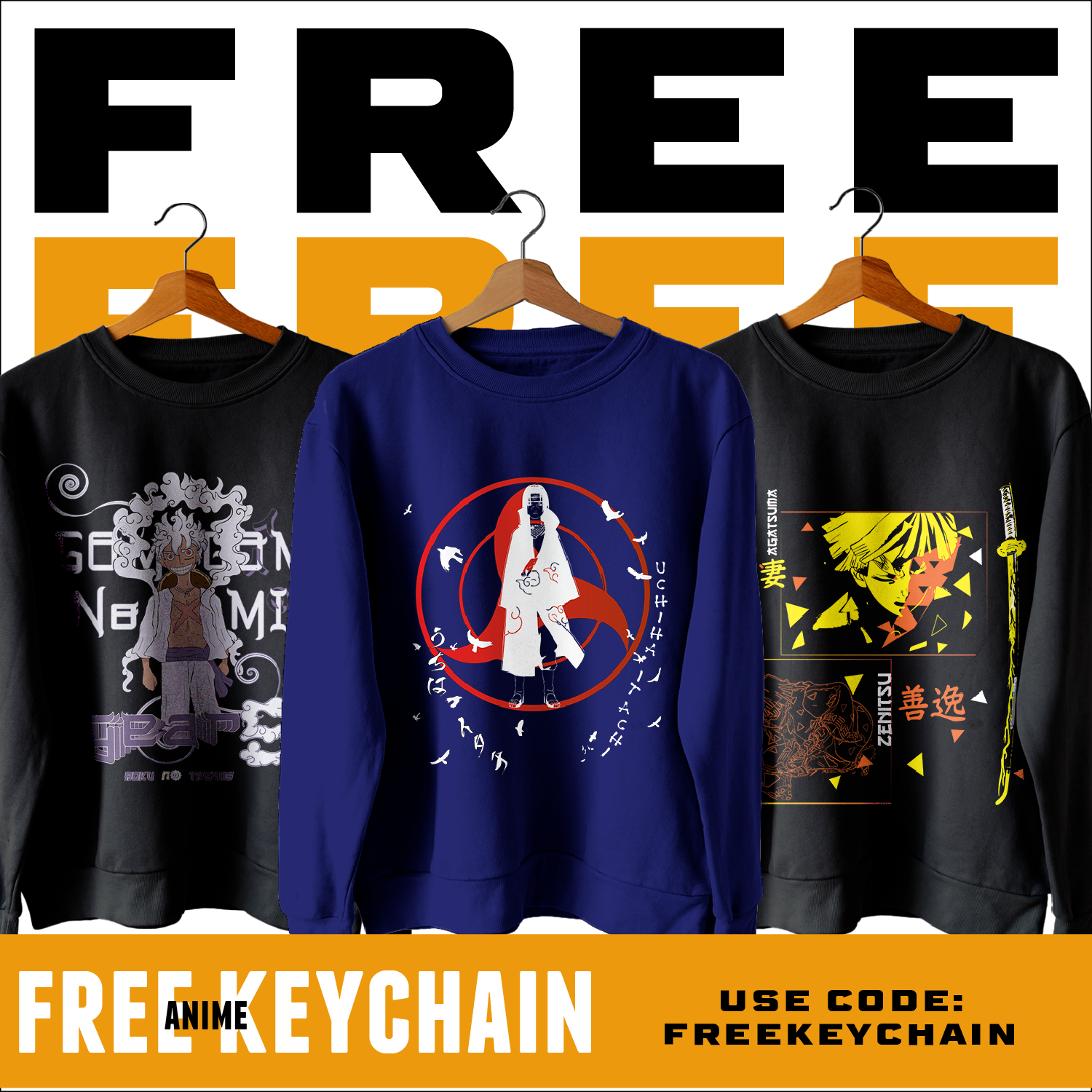 Anime Sweatshirts and Oversized Tees with Free 3D Keychains