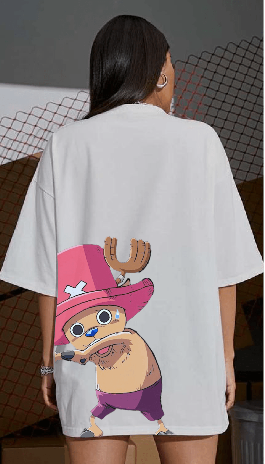 The Straw Hat Pirates' Doctor On Female Model wearing White tshirt